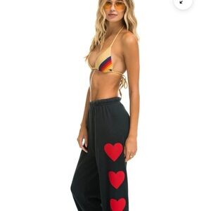 Aviator Nation Black Joggers with Red Heart Accents